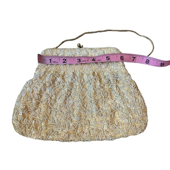 Vintage La Regale Beaded Purse Mini Bag Sequin Cream Glam Evening Formal - Picture 5 of 7